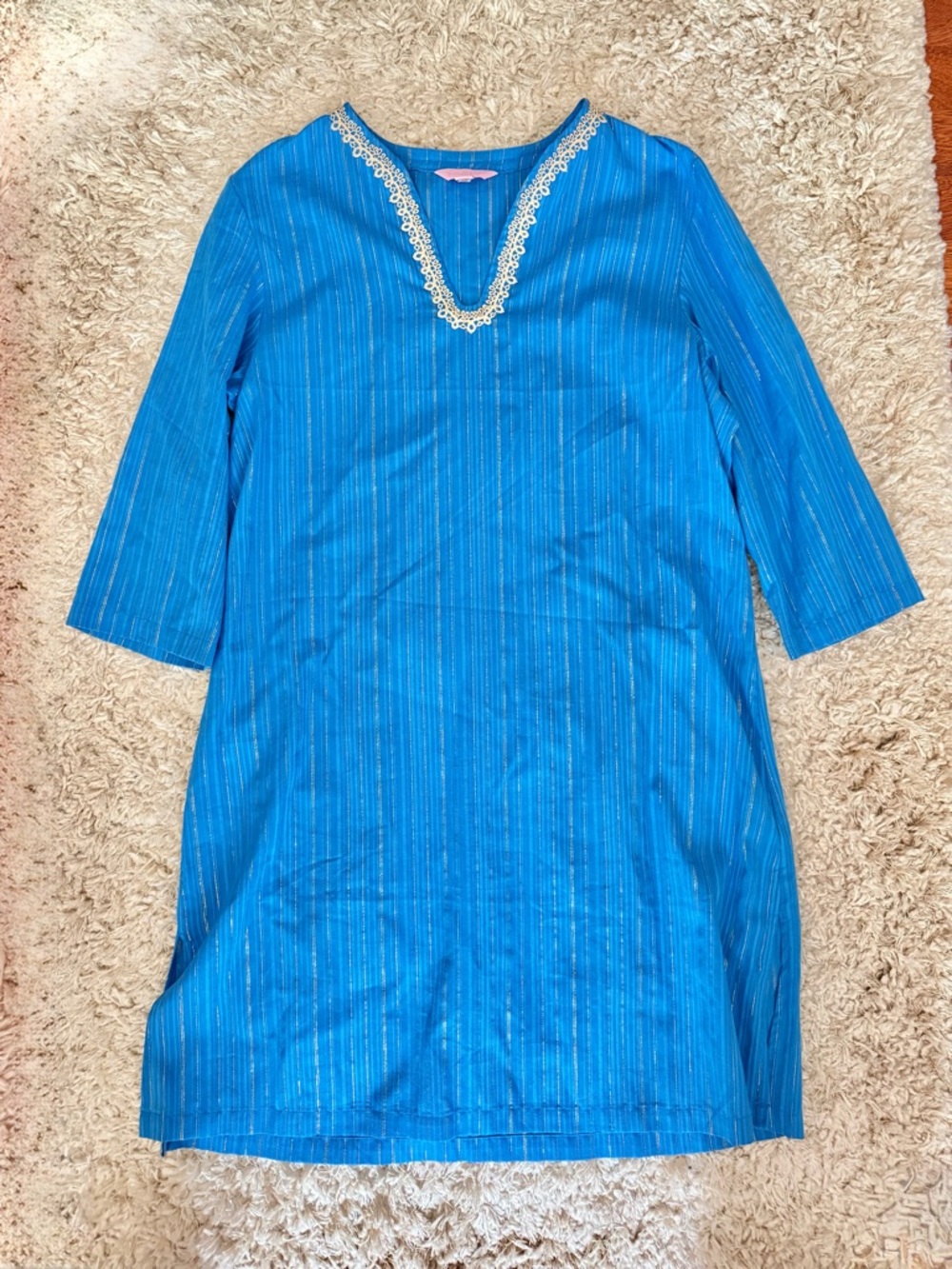 Lilly Pulitzer Blue Metallic Striped Tunic Dress Size S Swim Cover Up